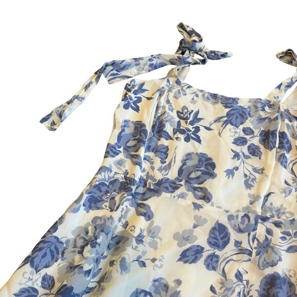Reformation Twilight Dress White Blue Floral Print Tie Shoulders Size 12 Womens - Picture 4 of 13